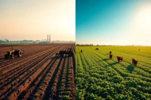 Agriculture contributing to global warming through livestock methane emissions, deforestation, and modern farming practices